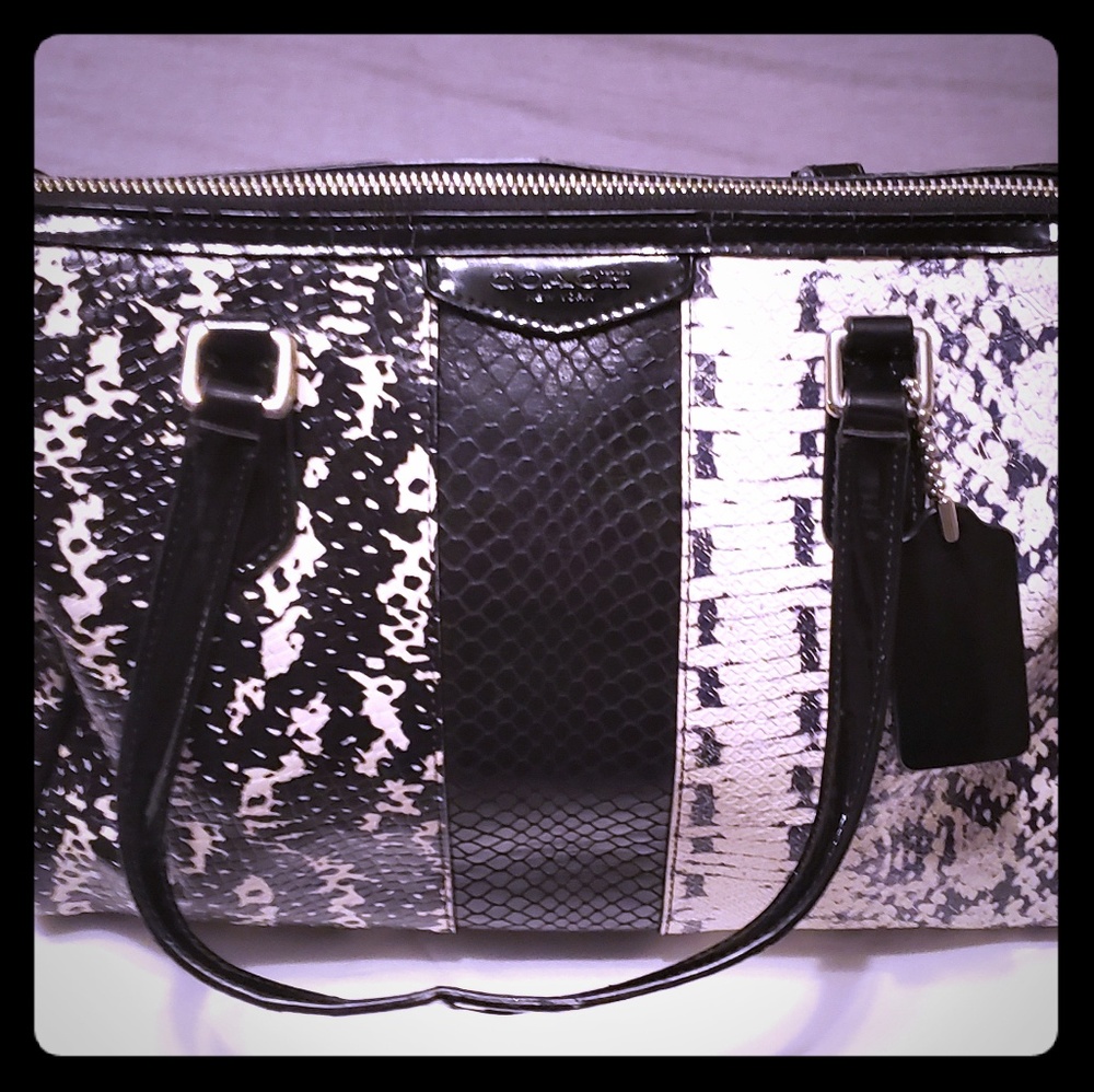 Black and White Snakeskin Coach Purse